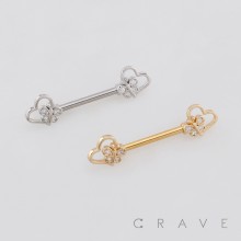 BUTTERFLY AND HEARTS ENDS 316L SURGICAL STEEL NIPPLE RING
